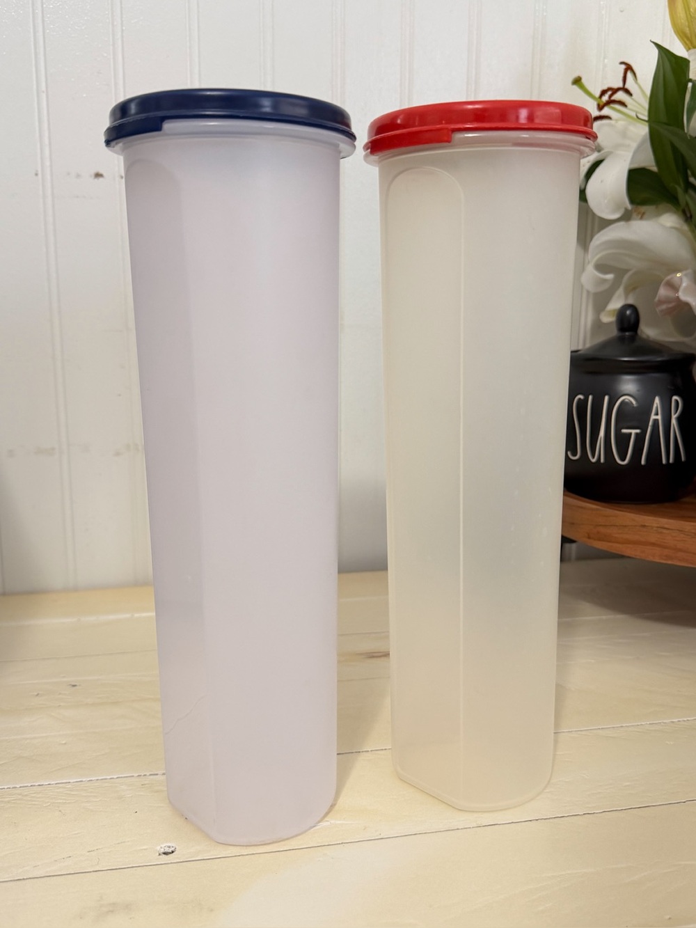 Vintage Tupperware Spaghetti Keepers Pasta Storage Containers Set of 2 Red Blue